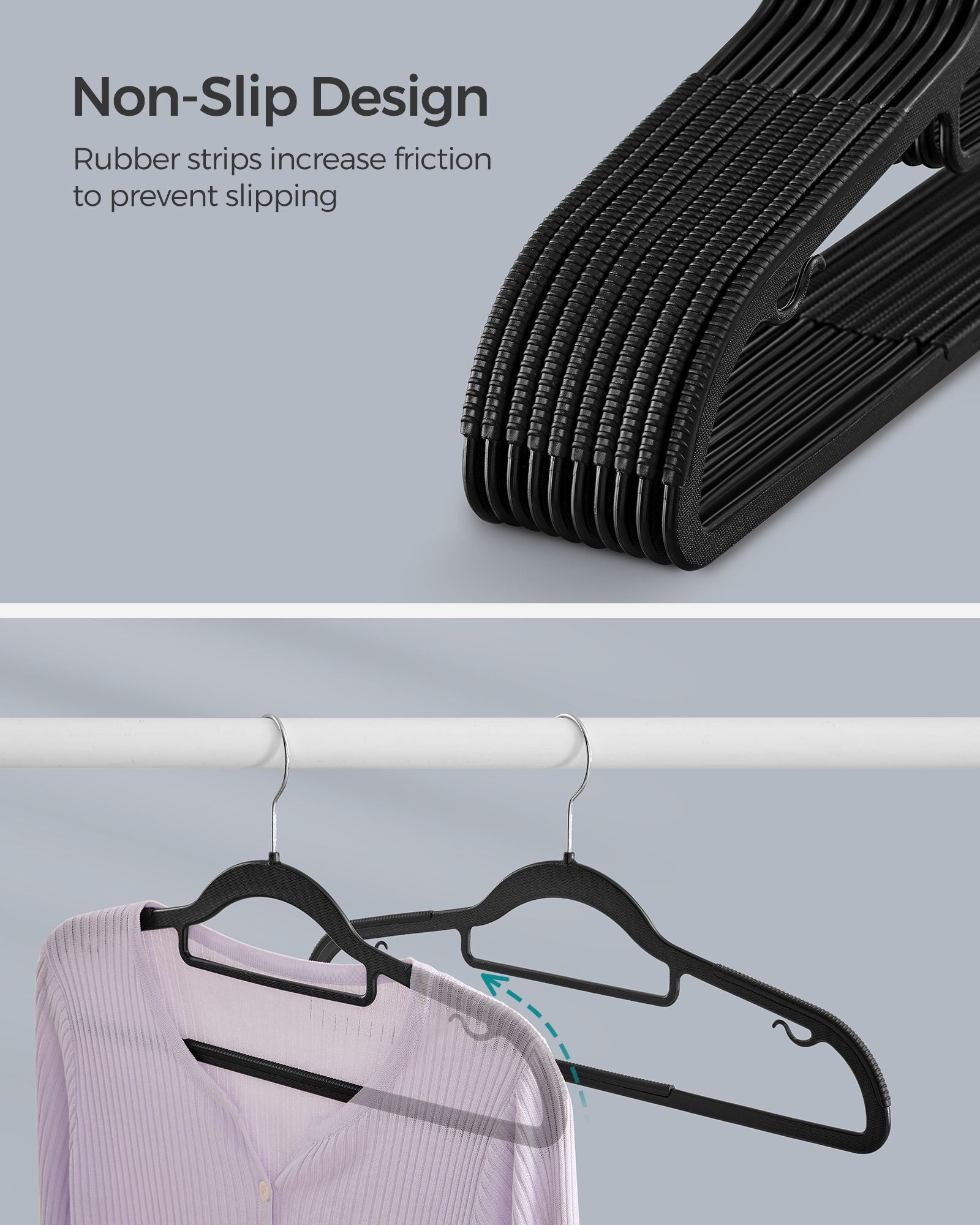 Pack of 30 Heavy Duty Plastic Hangers – Black – Non-Slip Design – Space-Saving