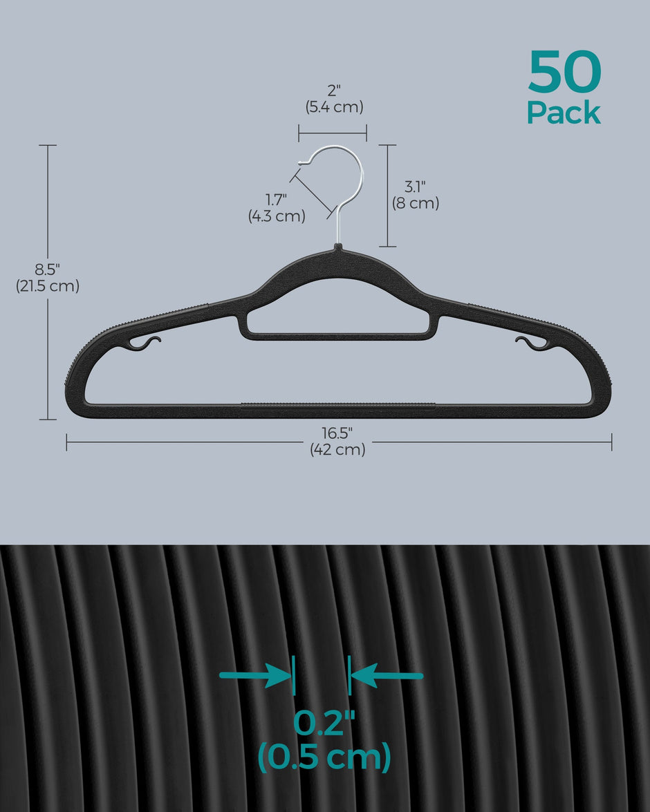 Plastic Hangers – Heavy Duty – Black – Non-Slip Design, Pack of 50