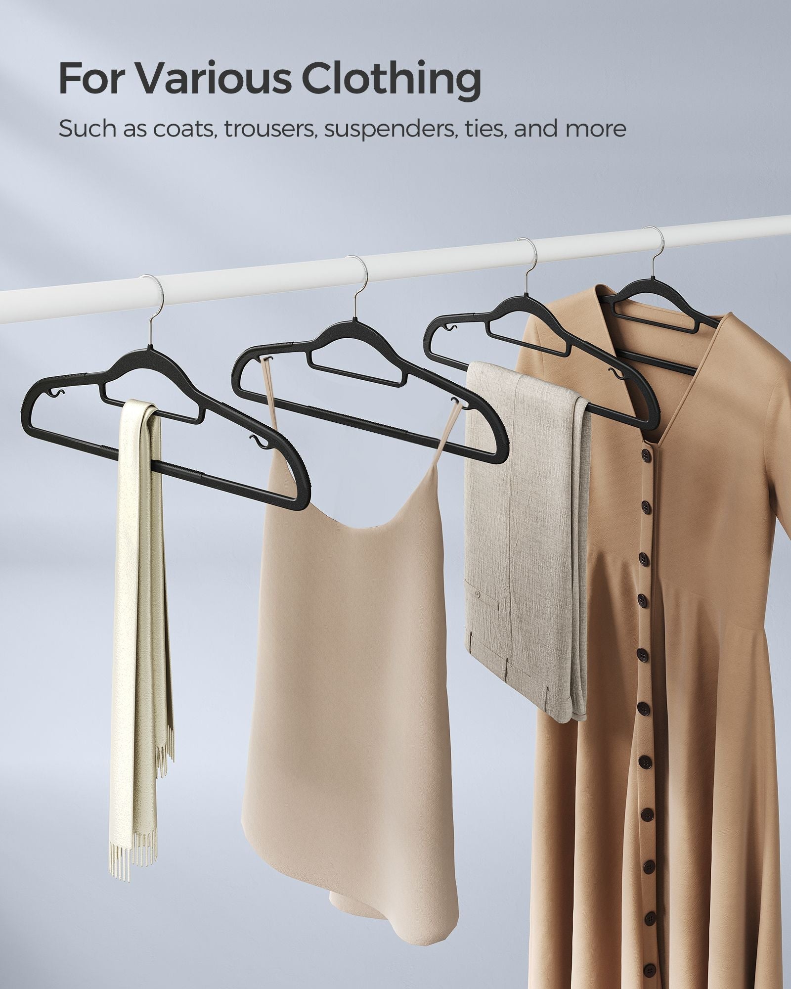Plastic Hangers – Heavy Duty – Black – Non-Slip Design, Pack of 50