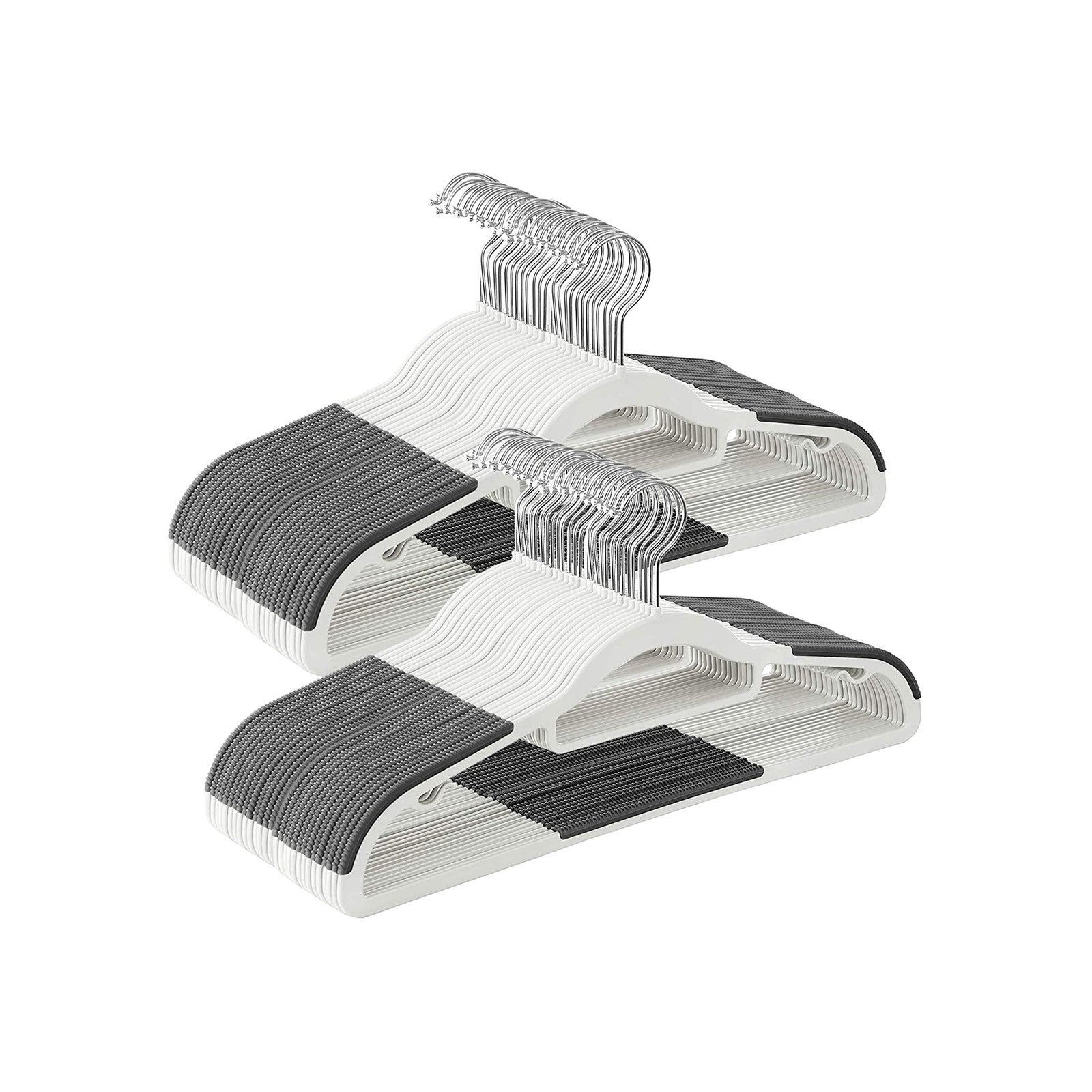 Pack of 50 Heavy Duty Plastic Coat Hangers – White and Dark Grey – Non-Slip Design with 360° Swivel Hook