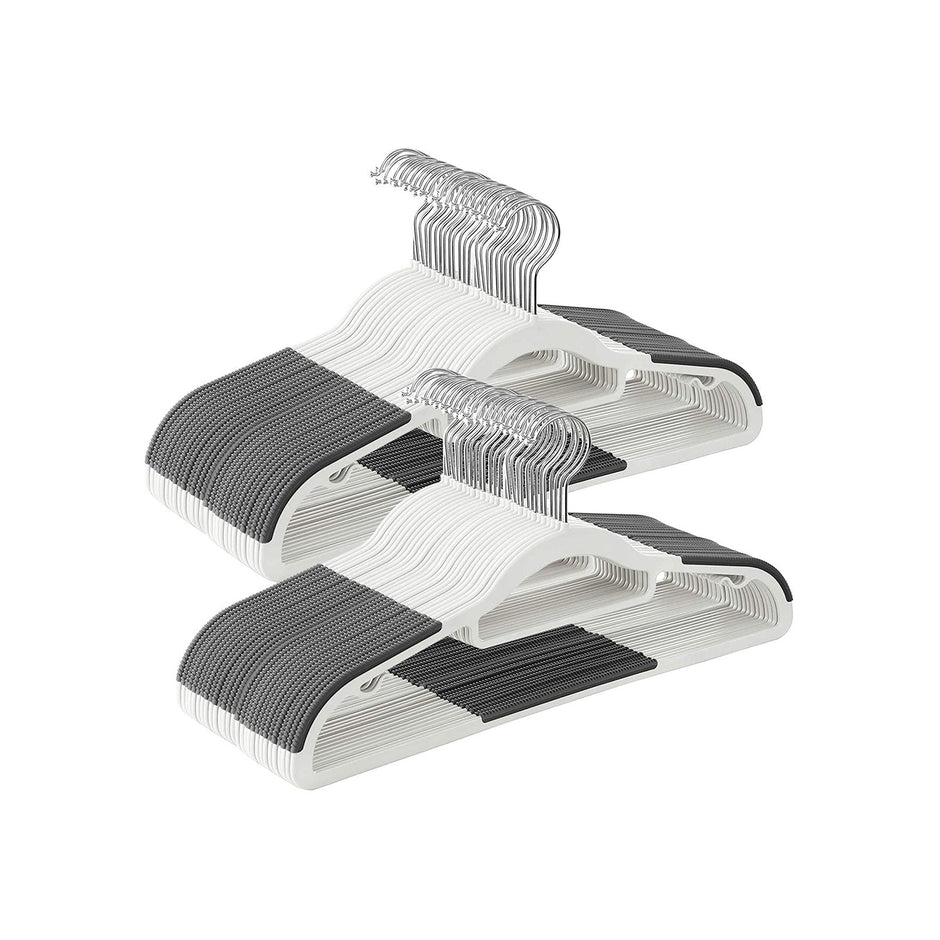 Pack of 50 Heavy Duty Plastic Coat Hangers – White and Dark Grey – Non-Slip Design with 360° Swivel Hook
