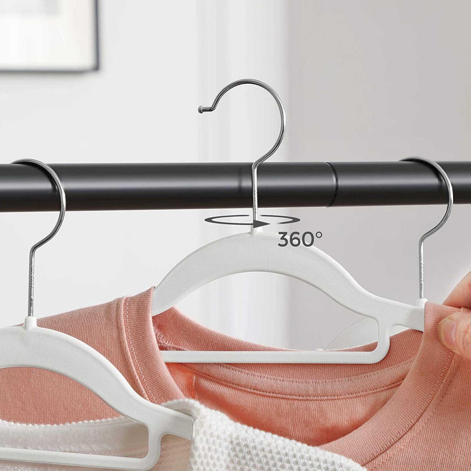 Pack of 50 Heavy Duty Plastic Coat Hangers – White and Dark Grey – Non-Slip Design with 360° Swivel Hook