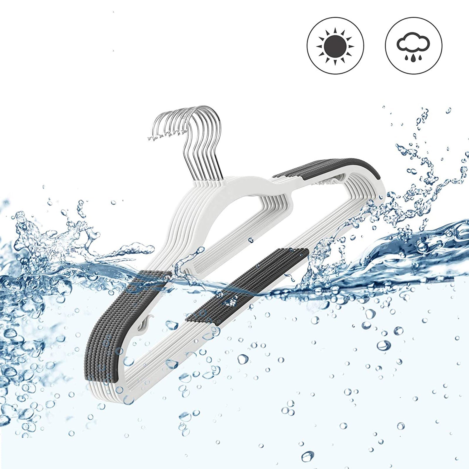 Pack of 50 Heavy Duty Plastic Coat Hangers – White and Dark Grey – Non-Slip Design with 360° Swivel Hook