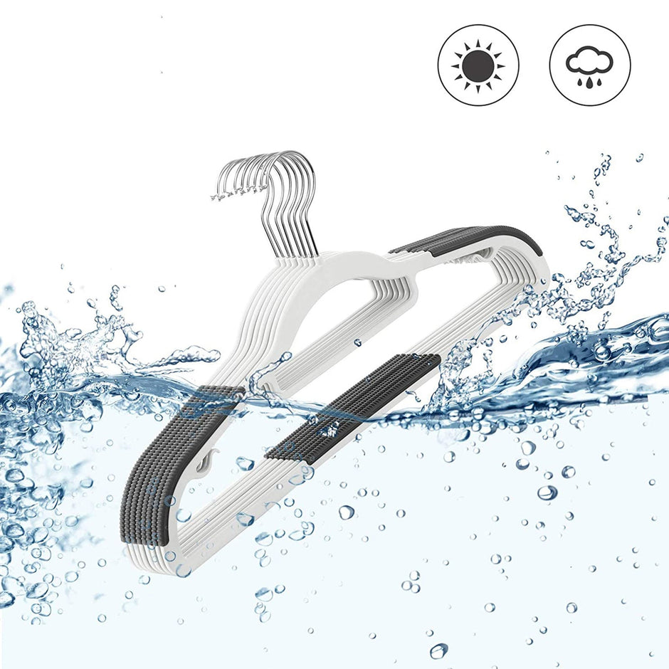 Pack of 50 Heavy Duty Plastic Coat Hangers – White and Dark Grey – Non-Slip Design with 360° Swivel Hook