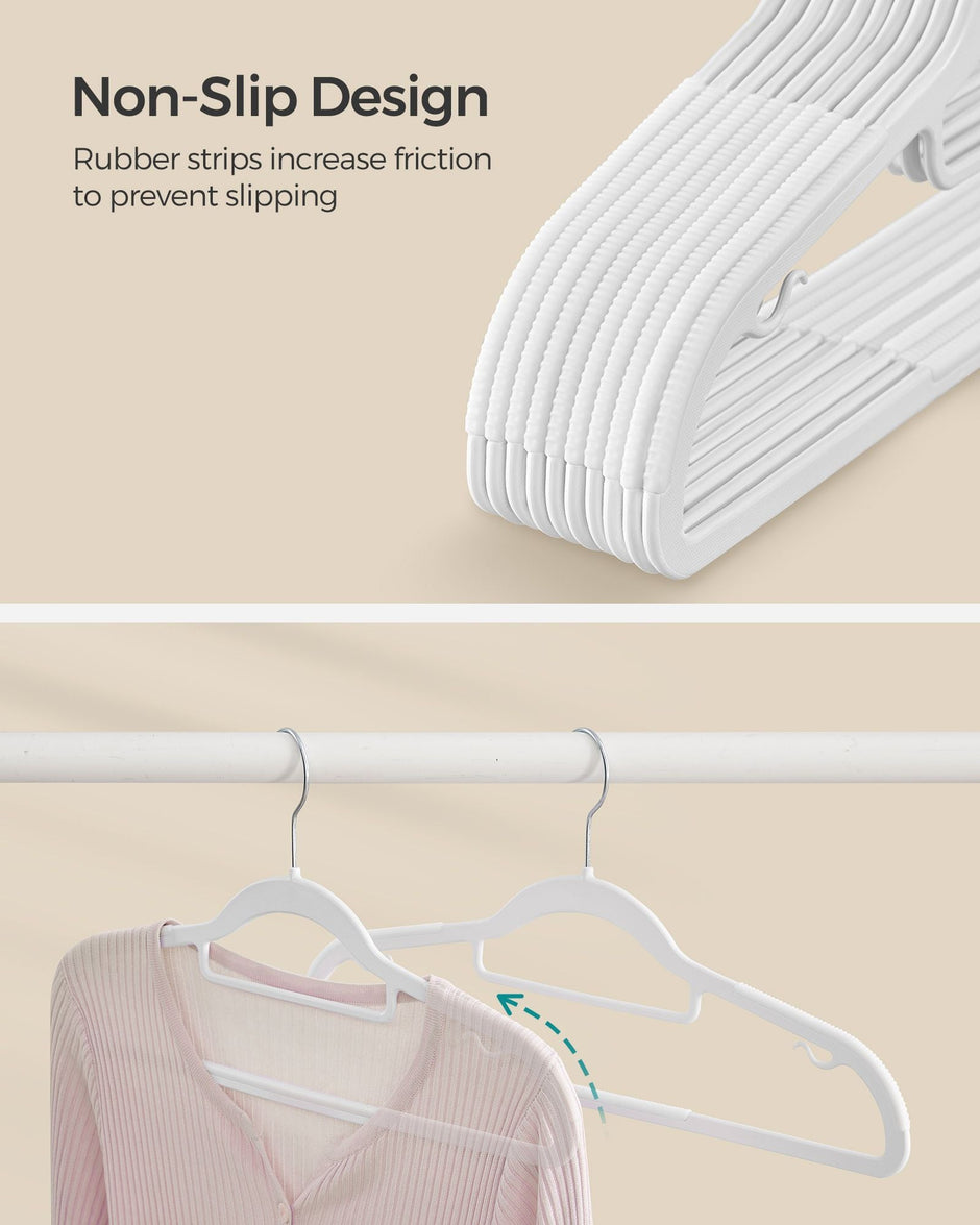 Pack of 30 Heavy Duty Plastic Hangers – White – Non-Slip Design, Space-Saving
