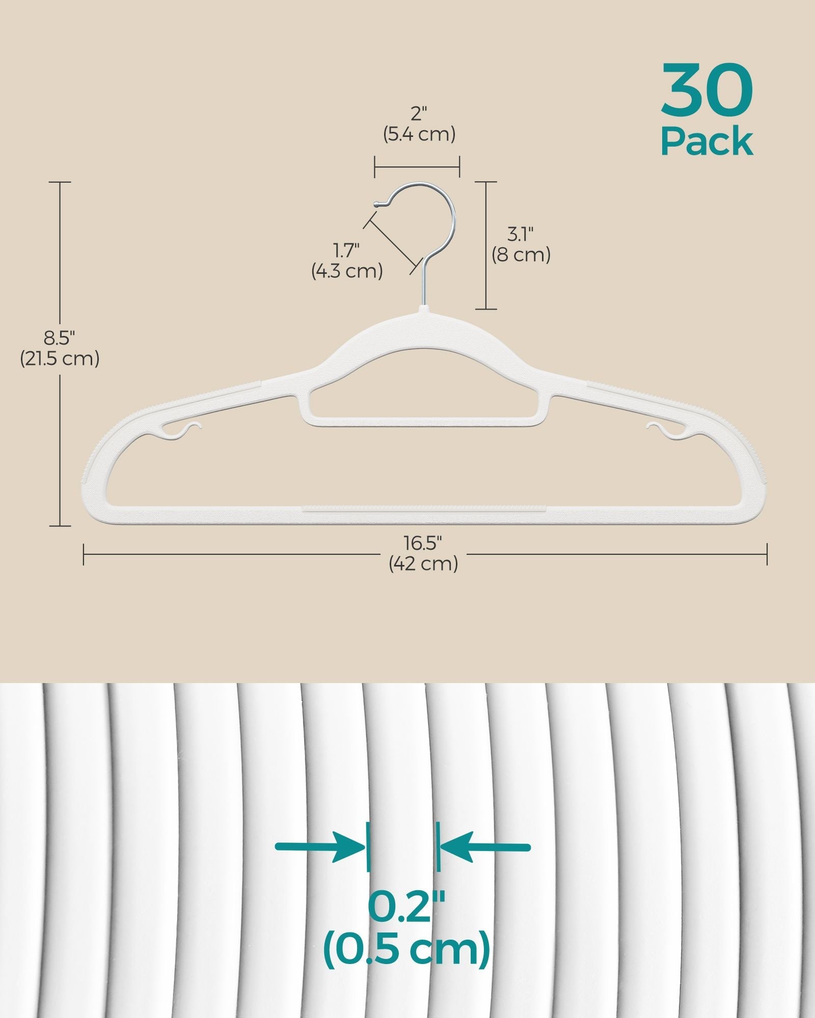 Pack of 30 Heavy Duty Plastic Hangers – White – Non-Slip Design, Space-Saving
