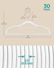 Pack of 30 Heavy Duty Plastic Hangers – White – Non-Slip Design, Space-Saving