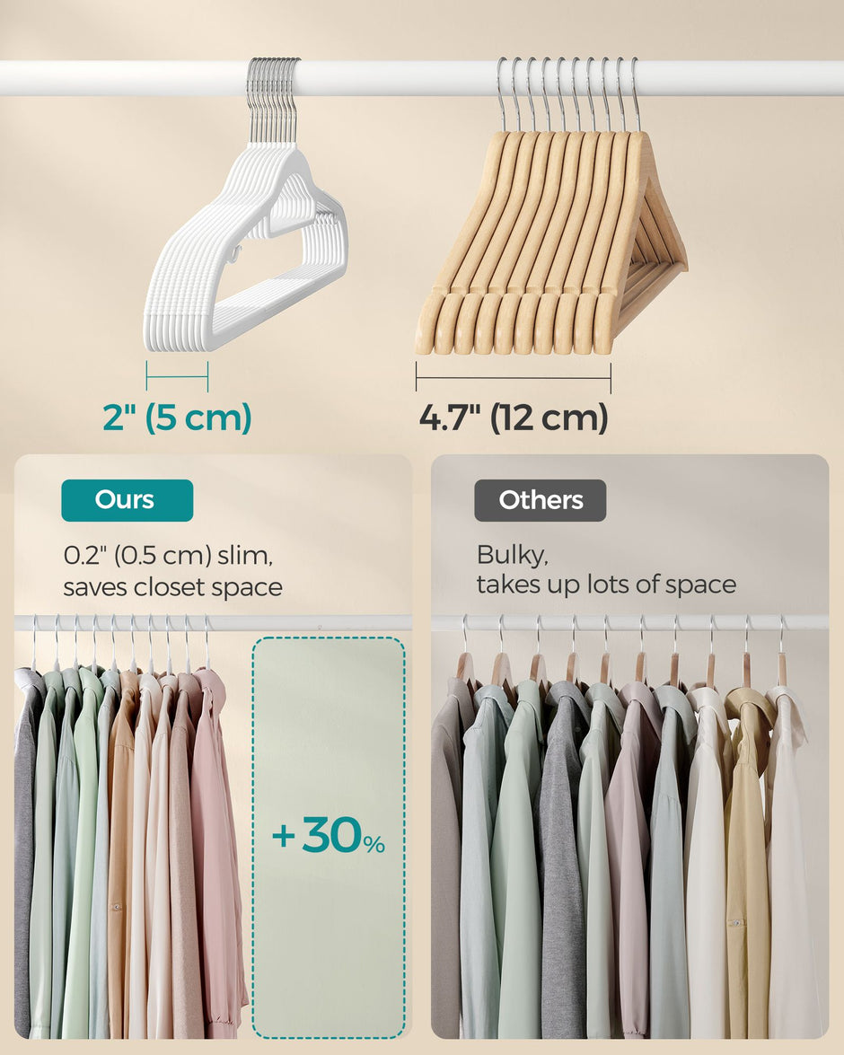 Pack of 50 Heavy Duty Plastic Hangers – White – Non-Slip Design – Space-Saving with 360° Swivel Hook