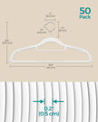 Pack of 50 Heavy Duty Plastic Hangers – White – Non-Slip Design – Space-Saving with 360° Swivel Hook