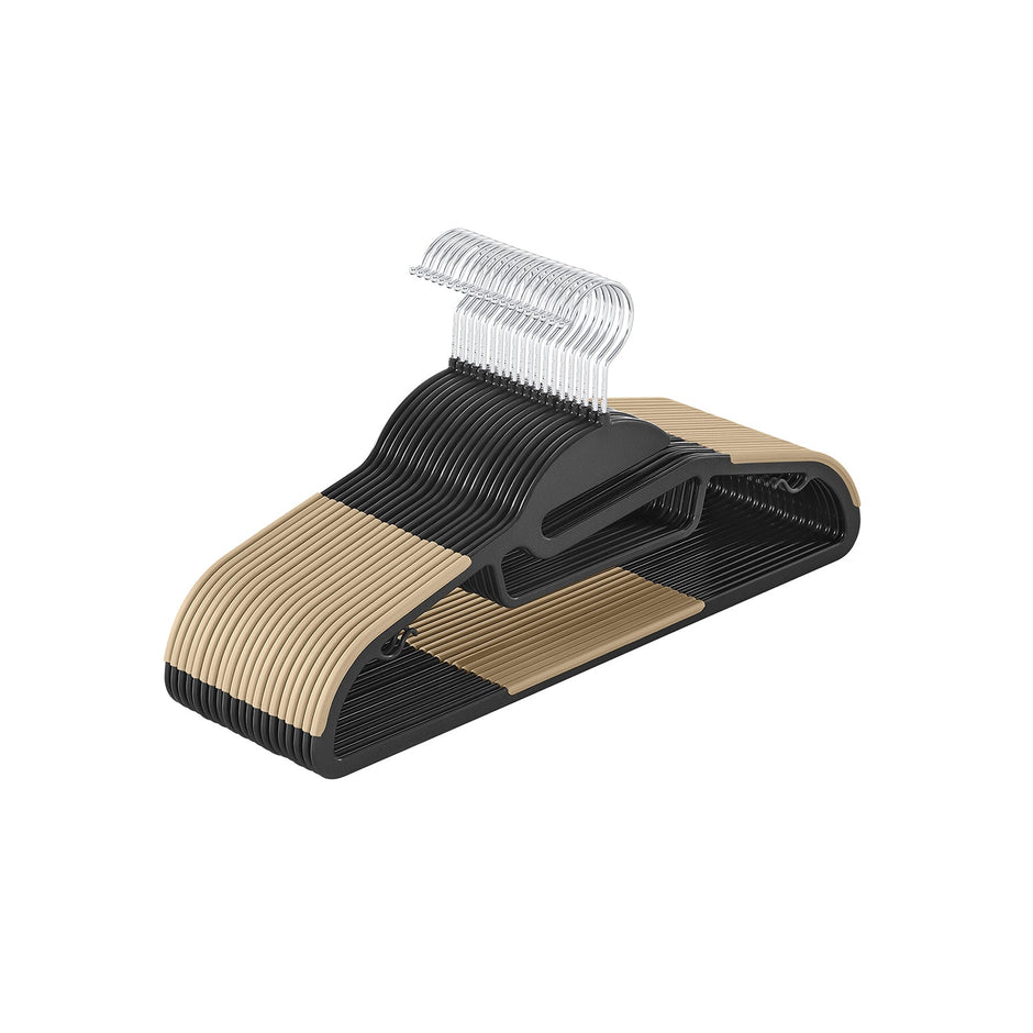 Set of 20 Plastic Hangers – Plastic – Black and Brown – Thin Space Saving with 360° Rotating Hook