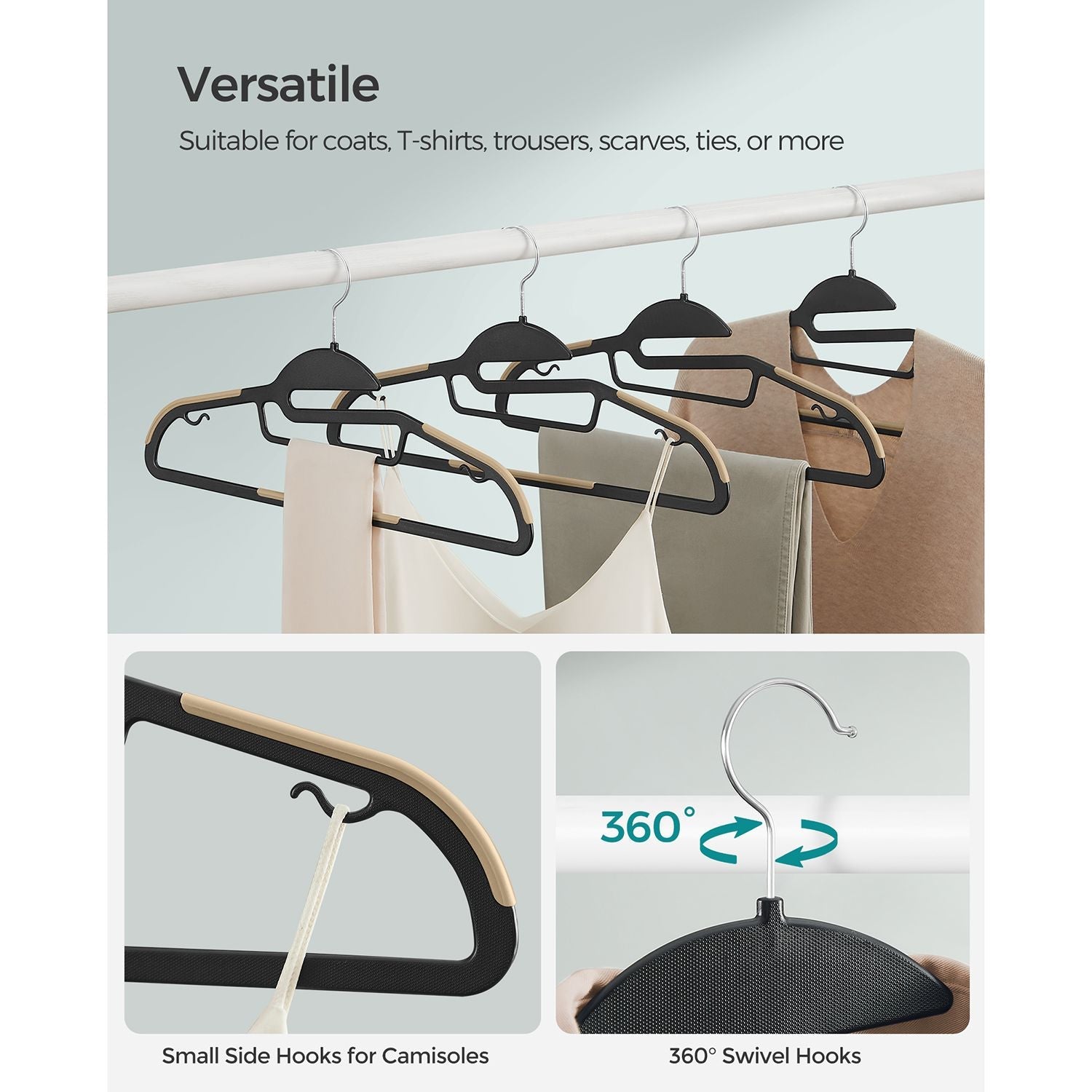 Set of 20 Plastic Hangers – Plastic – Black and Brown – Thin Space Saving with 360° Rotating Hook