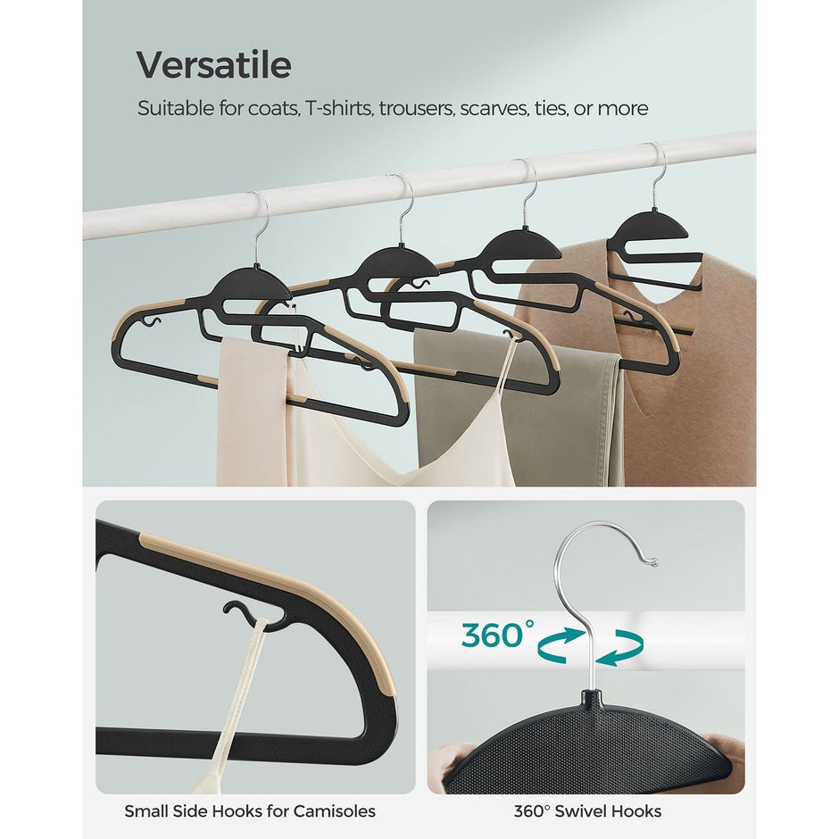 Set of 20 Plastic Hangers – Plastic – Black and Brown – Thin Space Saving with 360° Rotating Hook