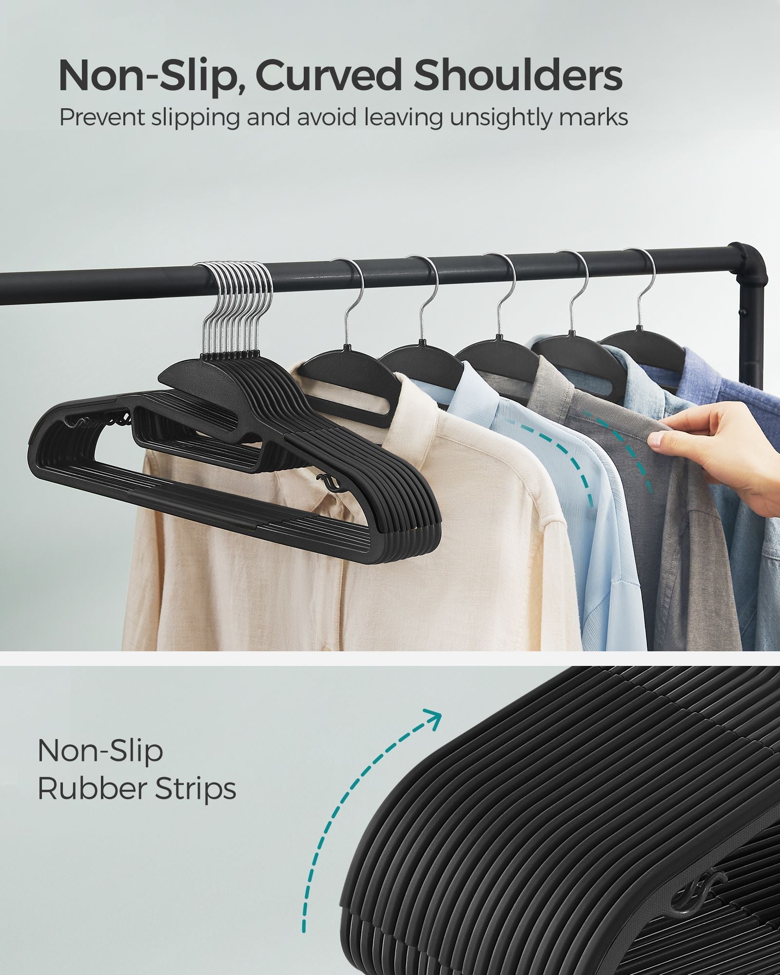 Plastic Hangers – Plastic – Black – Space-Saving Non-Slip Design – 50-Pack