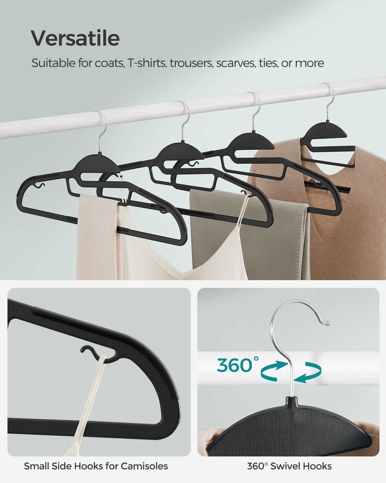 Plastic Hangers – Plastic – Black – Space-Saving Non-Slip Design – 50-Pack