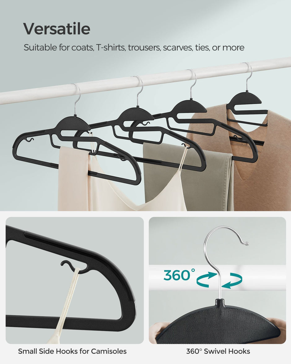 Plastic Hangers – Plastic – Black – Space-Saving Non-Slip Design – 50-Pack