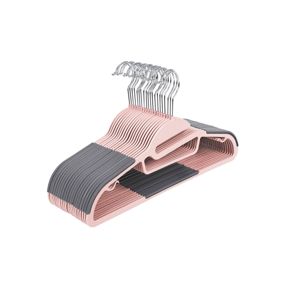 Pack of 20 Plastic Coat Hangers – Grey and Pink – Non-Slip, Thin Space Saving Design
