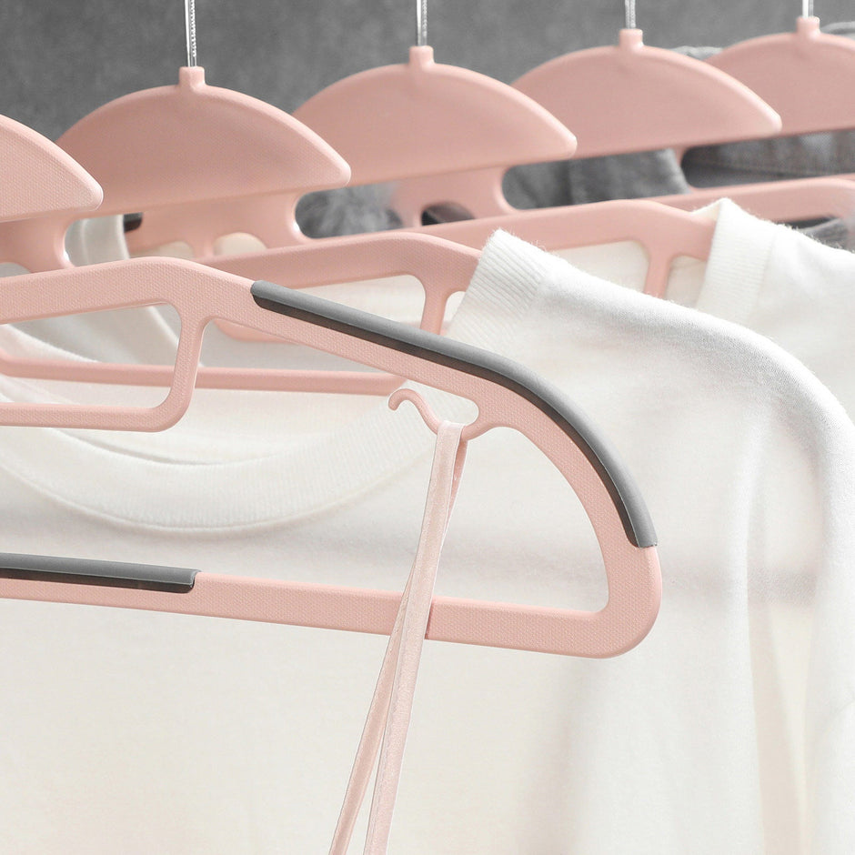 Pack of 20 Plastic Coat Hangers – Grey and Pink – Non-Slip, Thin Space Saving Design