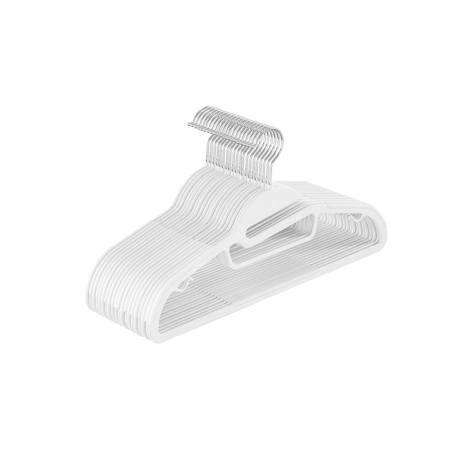 Set of 20 Plastic Hangers – Plastic – White – Non-Slip, Space-Saving Design with 360° Rotating Hook