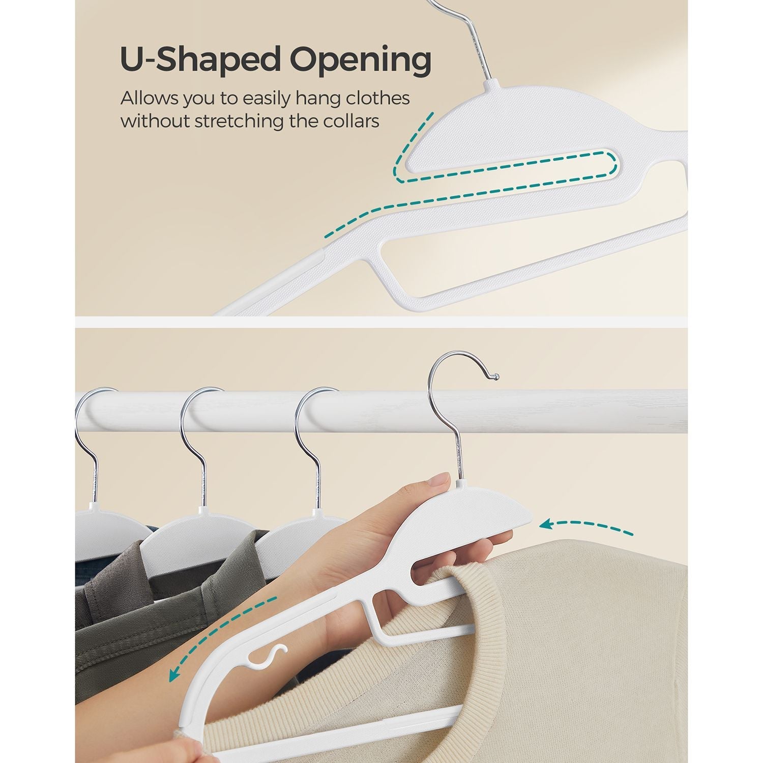 Set of 20 Plastic Hangers – Plastic – White – Non-Slip, Space-Saving Design with 360° Rotating Hook