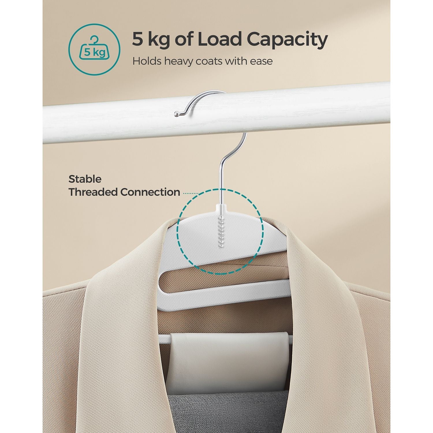 Set of 20 Plastic Hangers – Plastic – White – Non-Slip, Space-Saving Design with 360° Rotating Hook