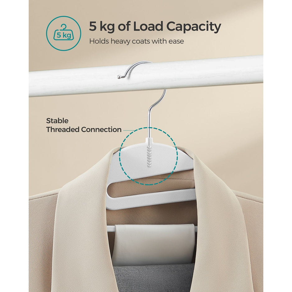 Set of 20 Plastic Hangers – Plastic – White – Non-Slip, Space-Saving Design with 360° Rotating Hook