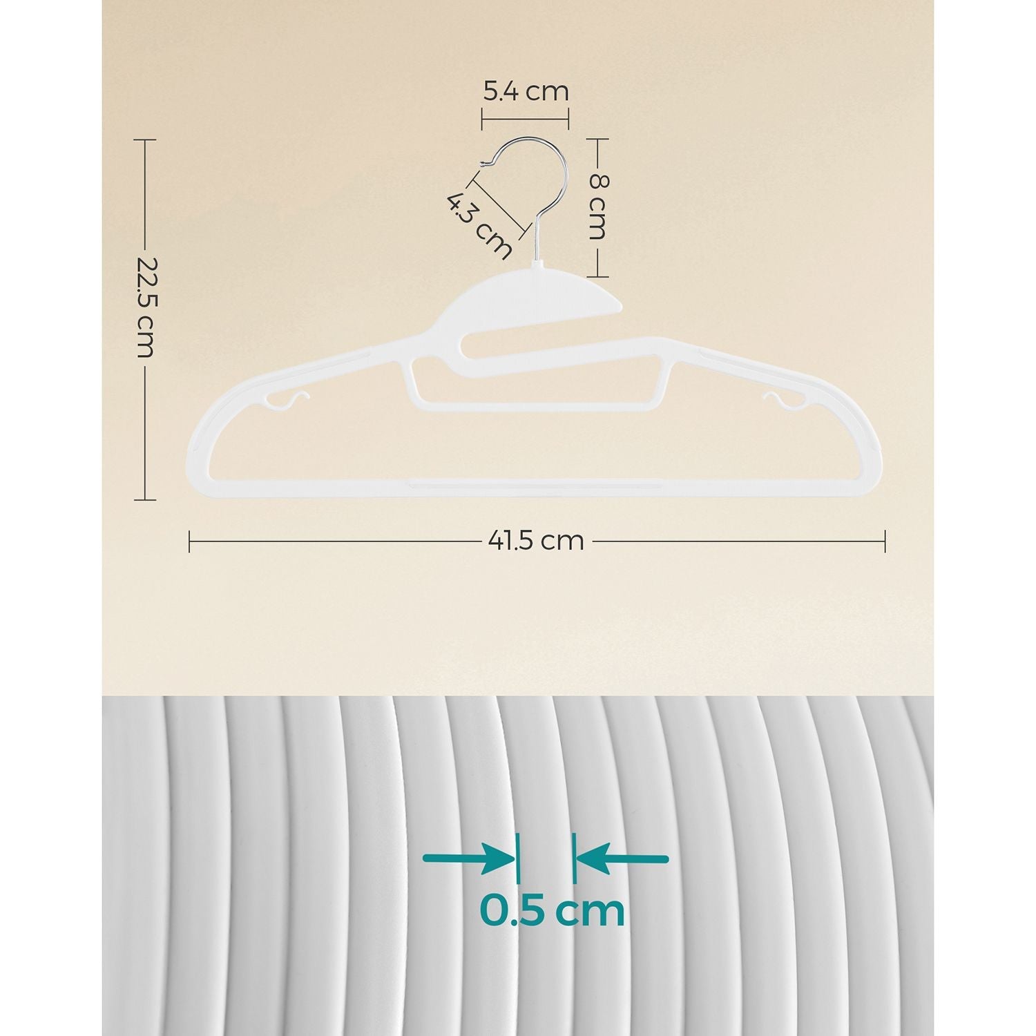 Set of 20 Plastic Hangers – Plastic – White – Non-Slip, Space-Saving Design with 360° Rotating Hook