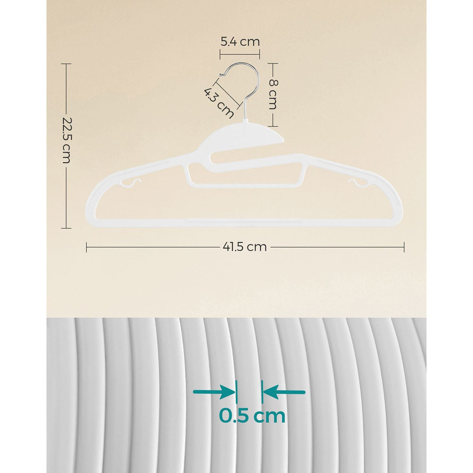 Set of 20 Plastic Hangers – Plastic – White – Non-Slip, Space-Saving Design with 360° Rotating Hook