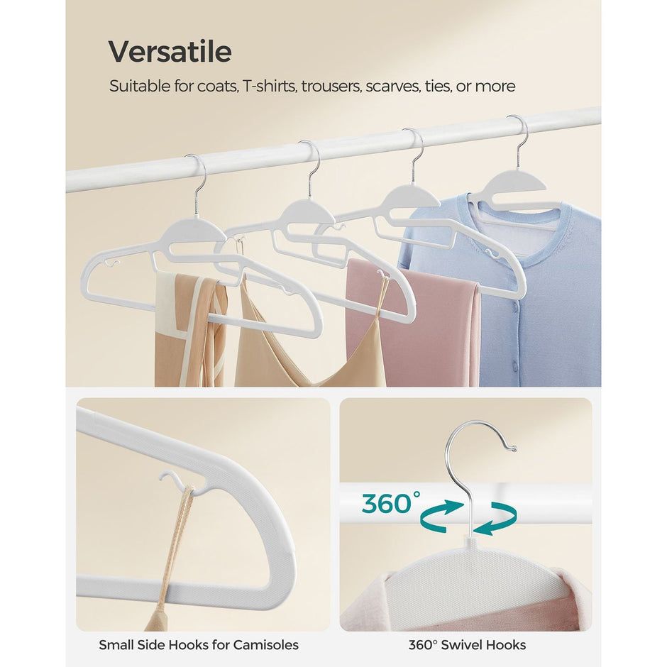 Set of 20 Plastic Hangers – Plastic – White – Non-Slip, Space-Saving Design with 360° Rotating Hook