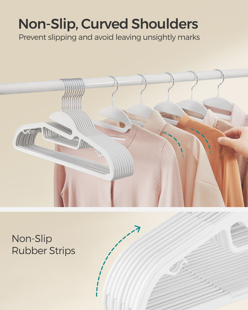 Plastic Hangers – Premium Quality – White – Heavy Duty, Non-Slip, Space Saving