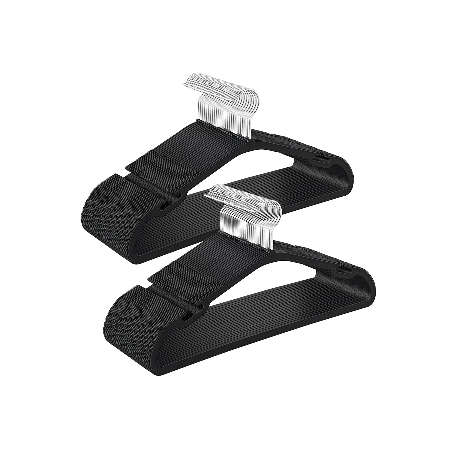 Pack of 50 Heavy-Duty Plastic Hangers – Ink Black – Wide Shoulder Notches – Space-Saving Design