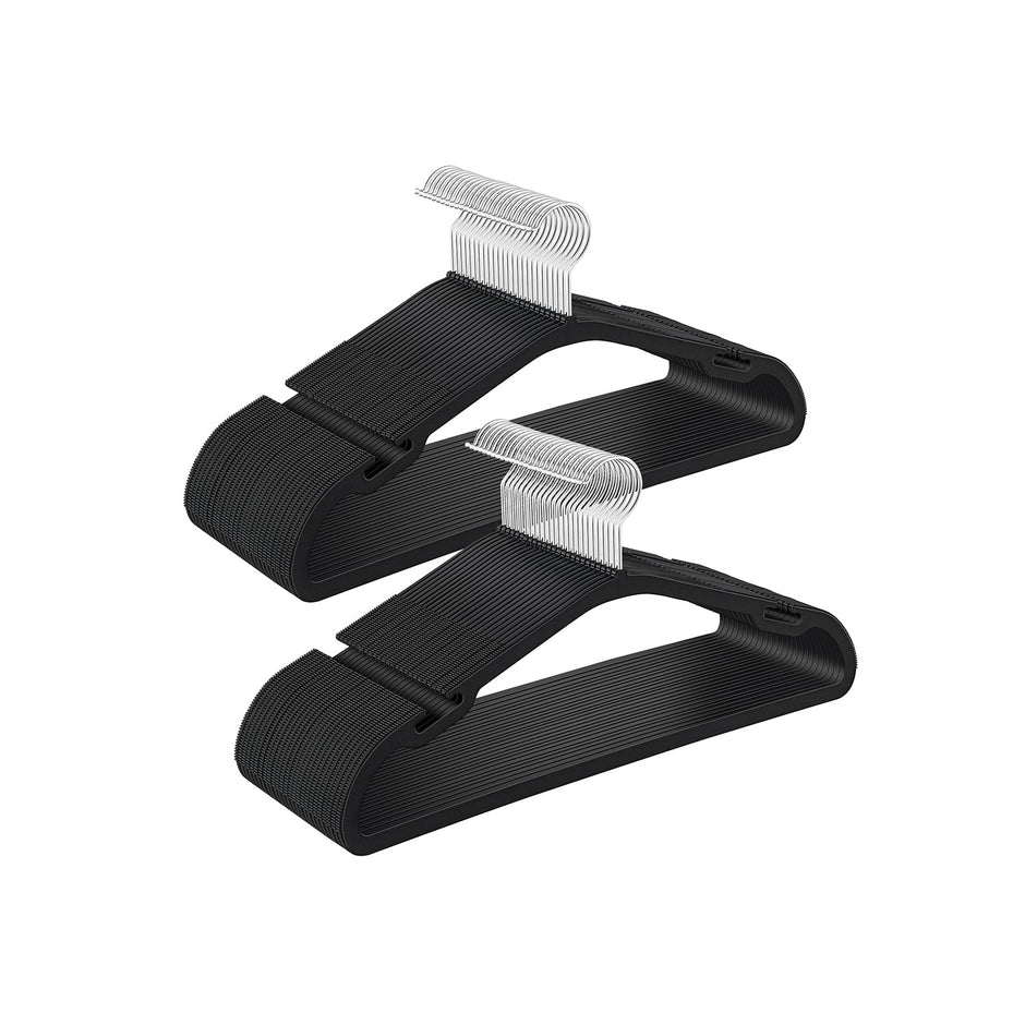 Pack of 50 Heavy-Duty Plastic Hangers – Ink Black – Wide Shoulder Notches – Space-Saving Design