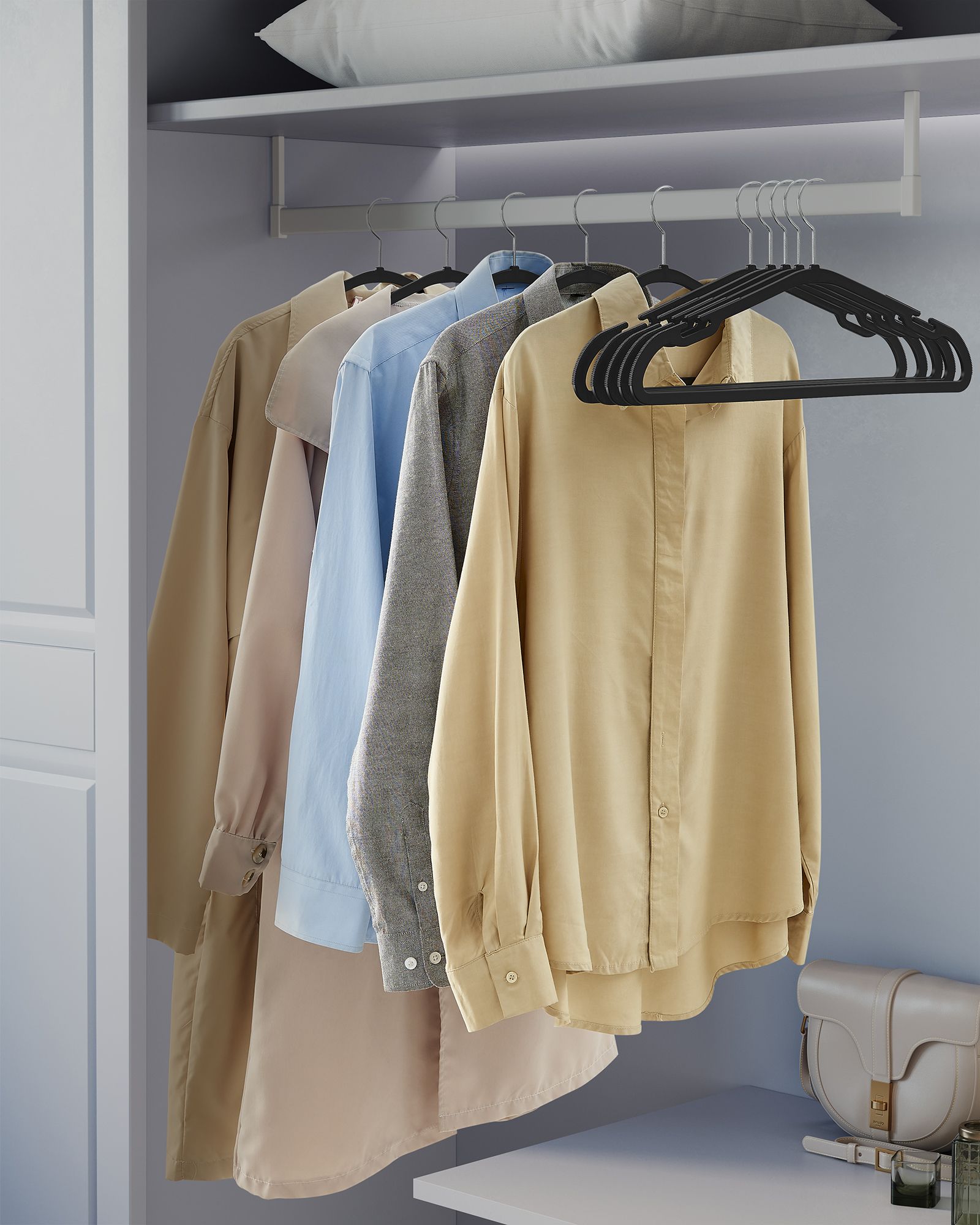 Pack of 50 Heavy-Duty Plastic Hangers – Ink Black – Wide Shoulder Notches – Space-Saving Design