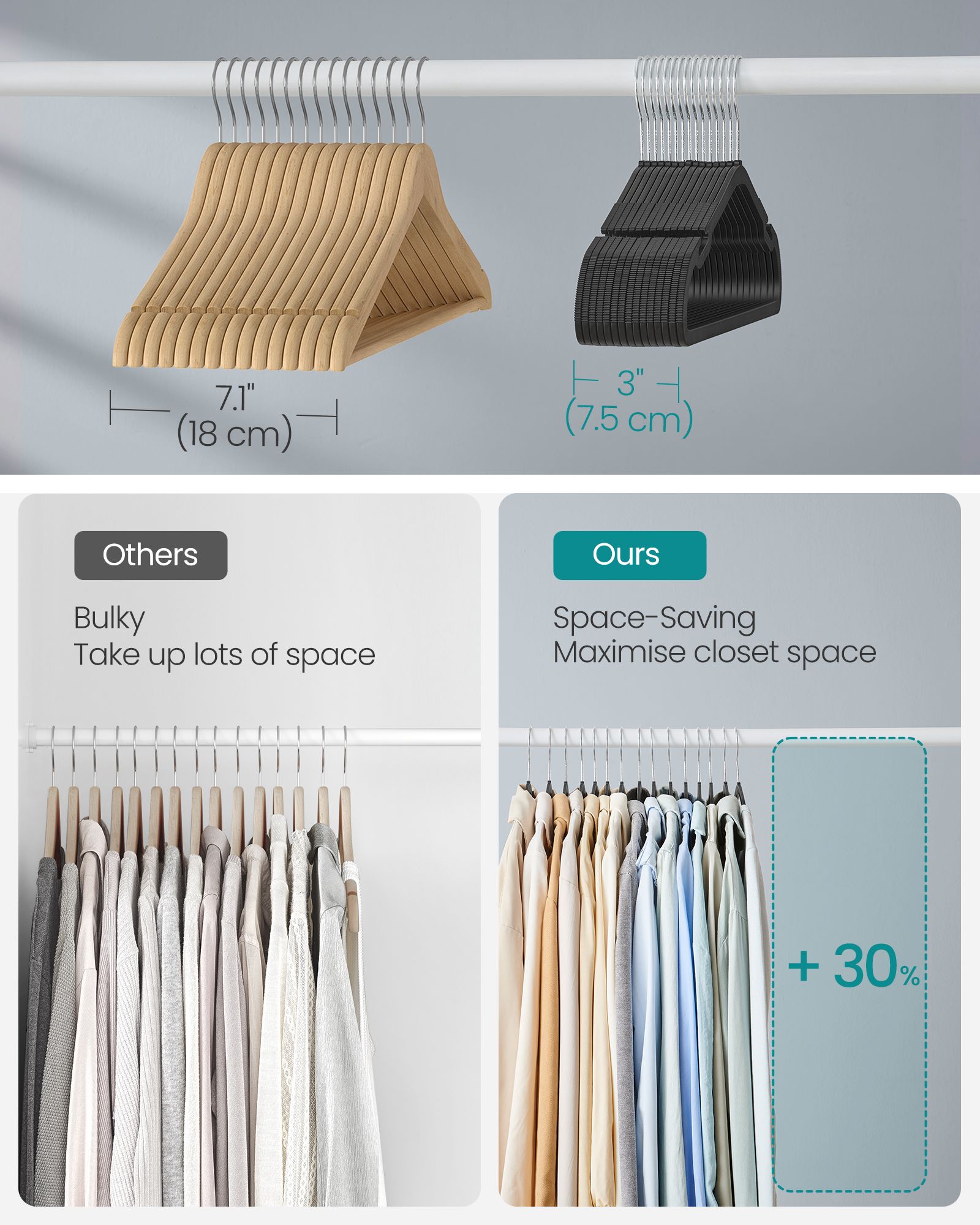 Pack of 50 Heavy-Duty Plastic Hangers – Ink Black – Wide Shoulder Notches – Space-Saving Design