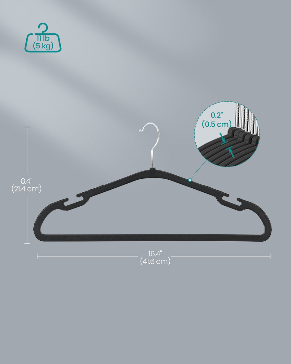 Pack of 50 Heavy-Duty Plastic Hangers – Ink Black – Wide Shoulder Notches – Space-Saving Design