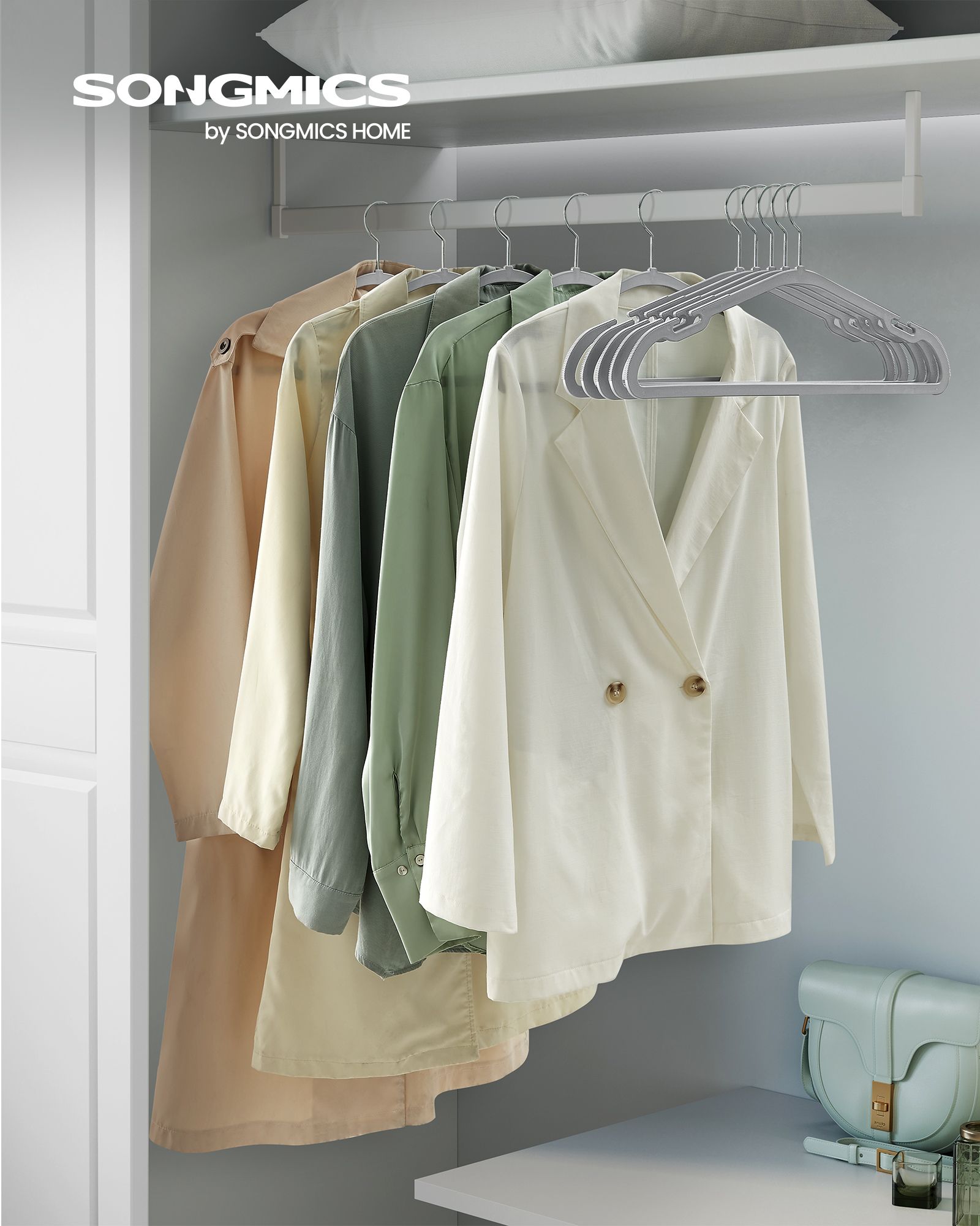 Pack of 50 Heavy-Duty Plastic Hangers – Dove Grey – With Shoulder Notches and Trousers Bar