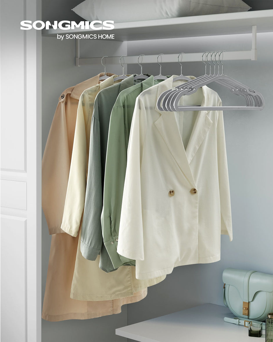Pack of 50 Heavy-Duty Plastic Hangers – Dove Grey – With Shoulder Notches and Trousers Bar