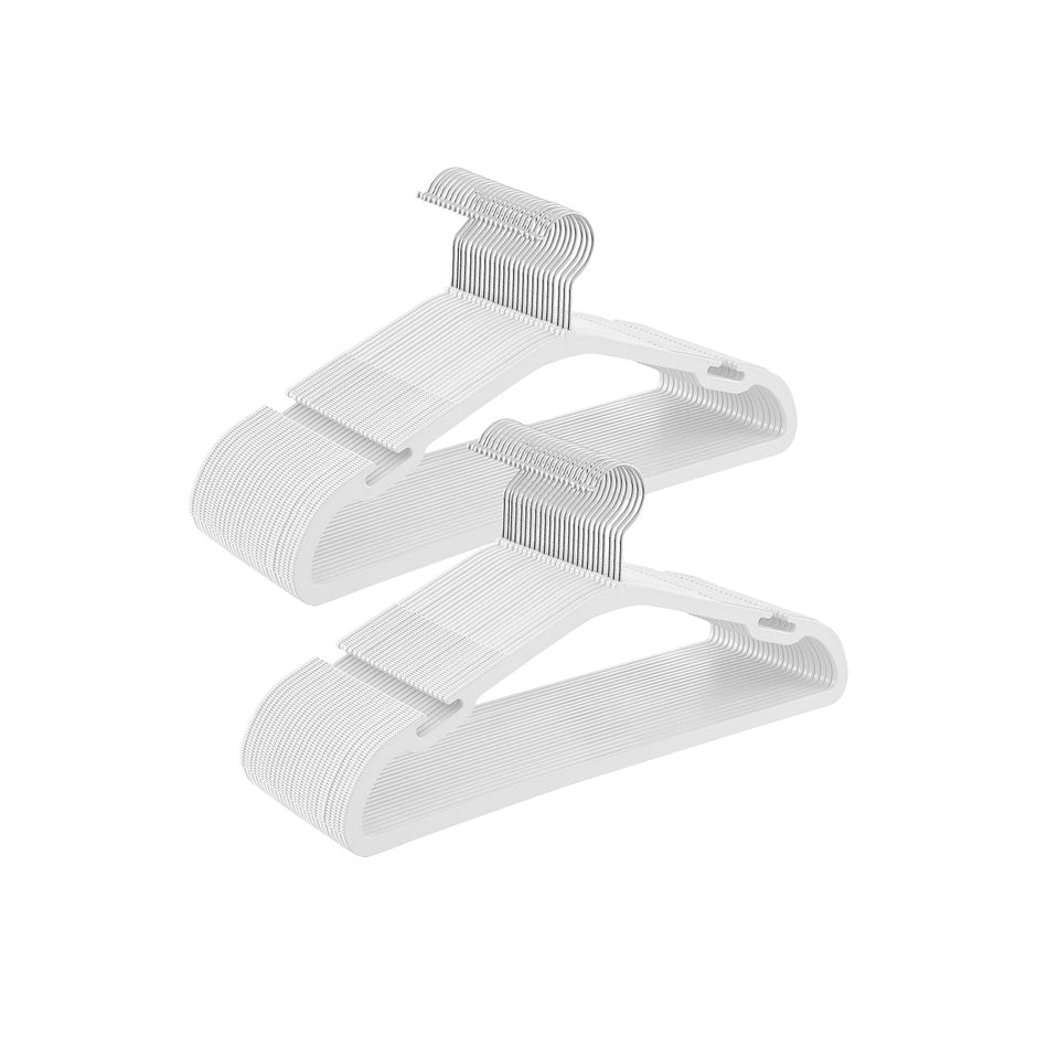 Pack of 50 Heavy-Duty Plastic Hangers – Cloud White – 360° Swivel Hook – Space-Saving Design