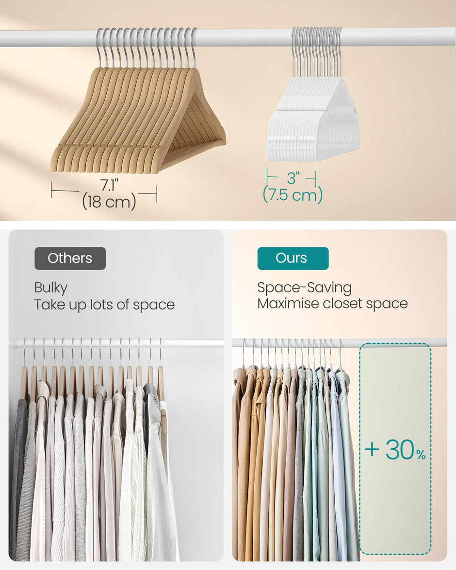 Pack of 50 Heavy-Duty Plastic Hangers – Cloud White – 360° Swivel Hook – Space-Saving Design