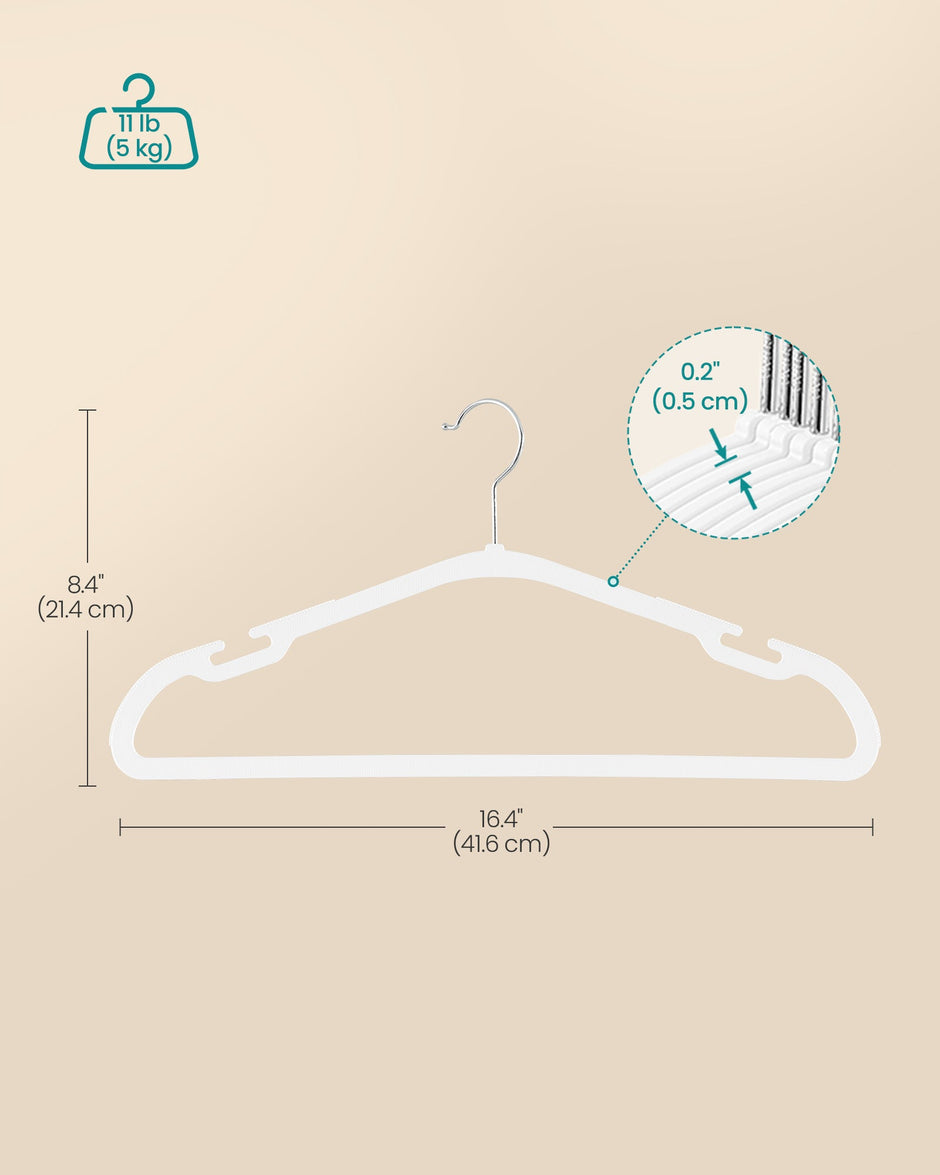 Pack of 50 Heavy-Duty Plastic Hangers – Cloud White – 360° Swivel Hook – Space-Saving Design