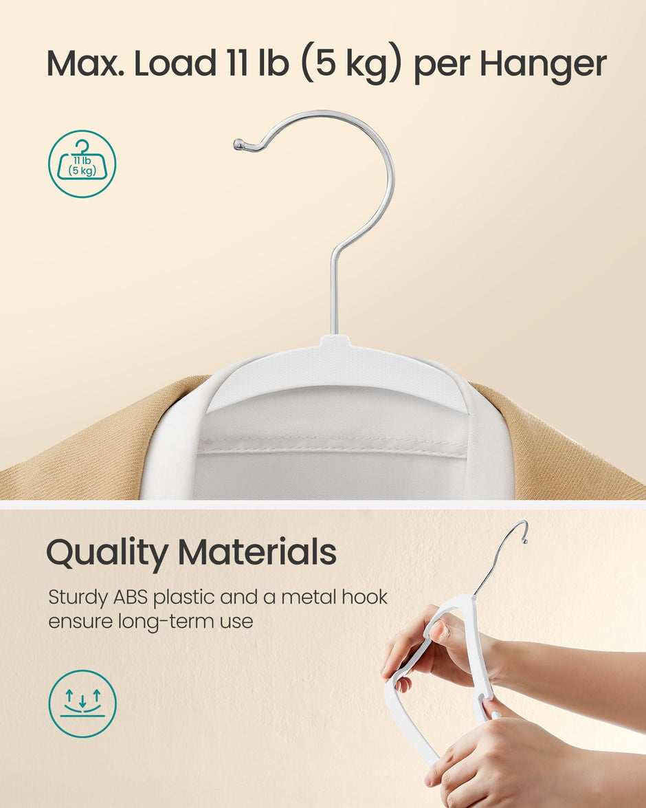 Pack of 50 Heavy-Duty Plastic Hangers – Cloud White – 360° Swivel Hook – Space-Saving Design
