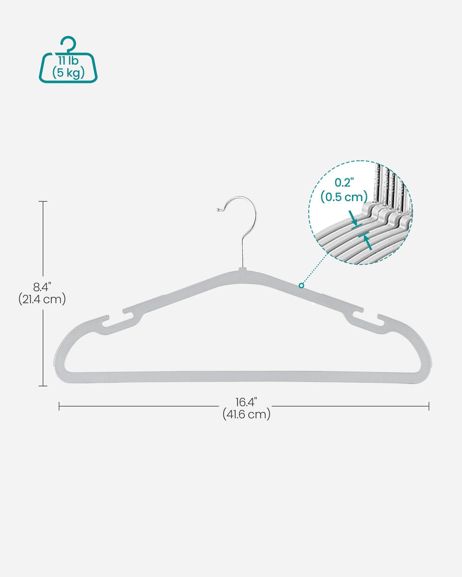 Pack of 30 Heavy-Duty Plastic Hangers – Dove Grey – Wide Shoulder Notches and Trousers Bar