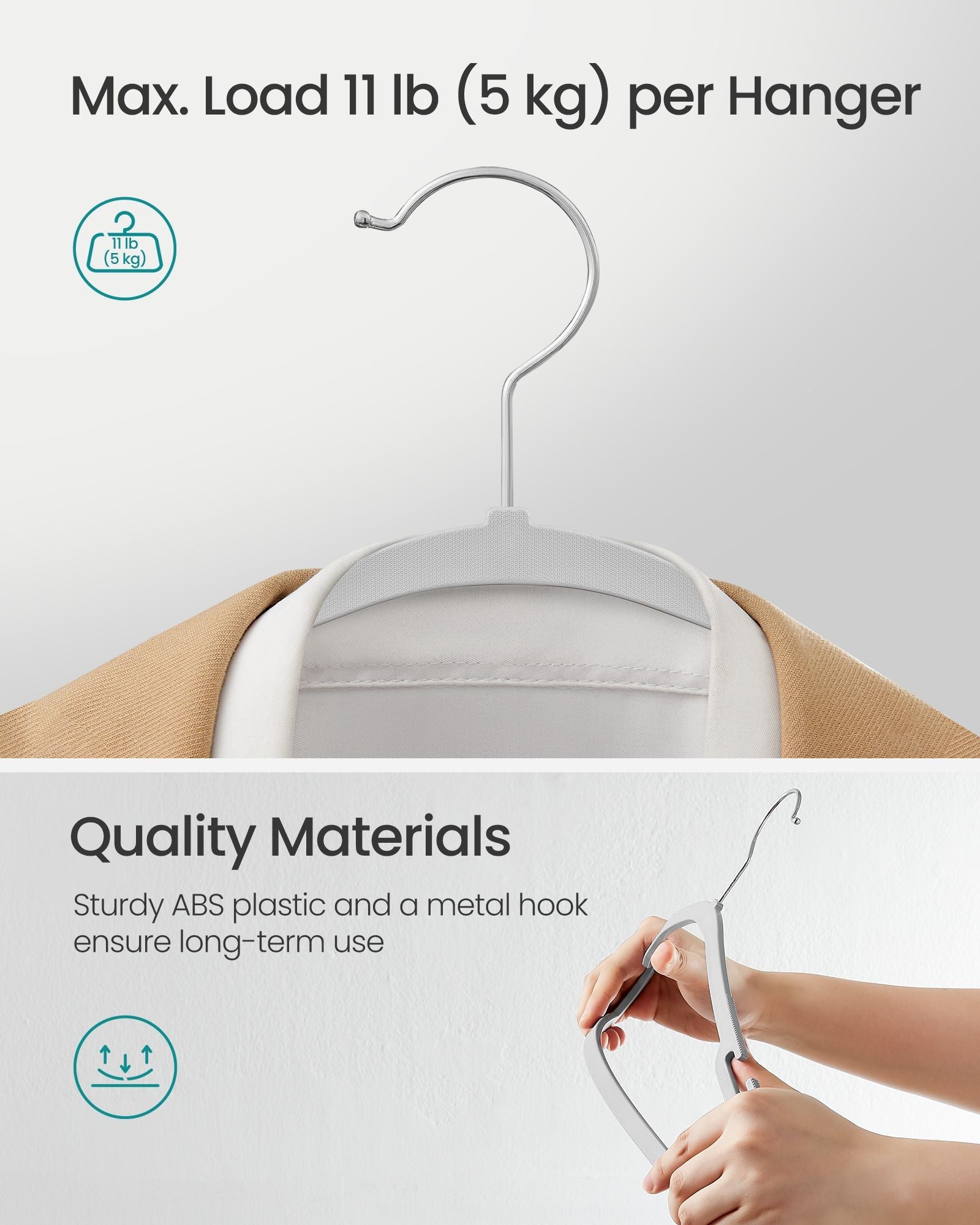 Pack of 30 Heavy-Duty Plastic Hangers – Dove Grey – Wide Shoulder Notches and Trousers Bar