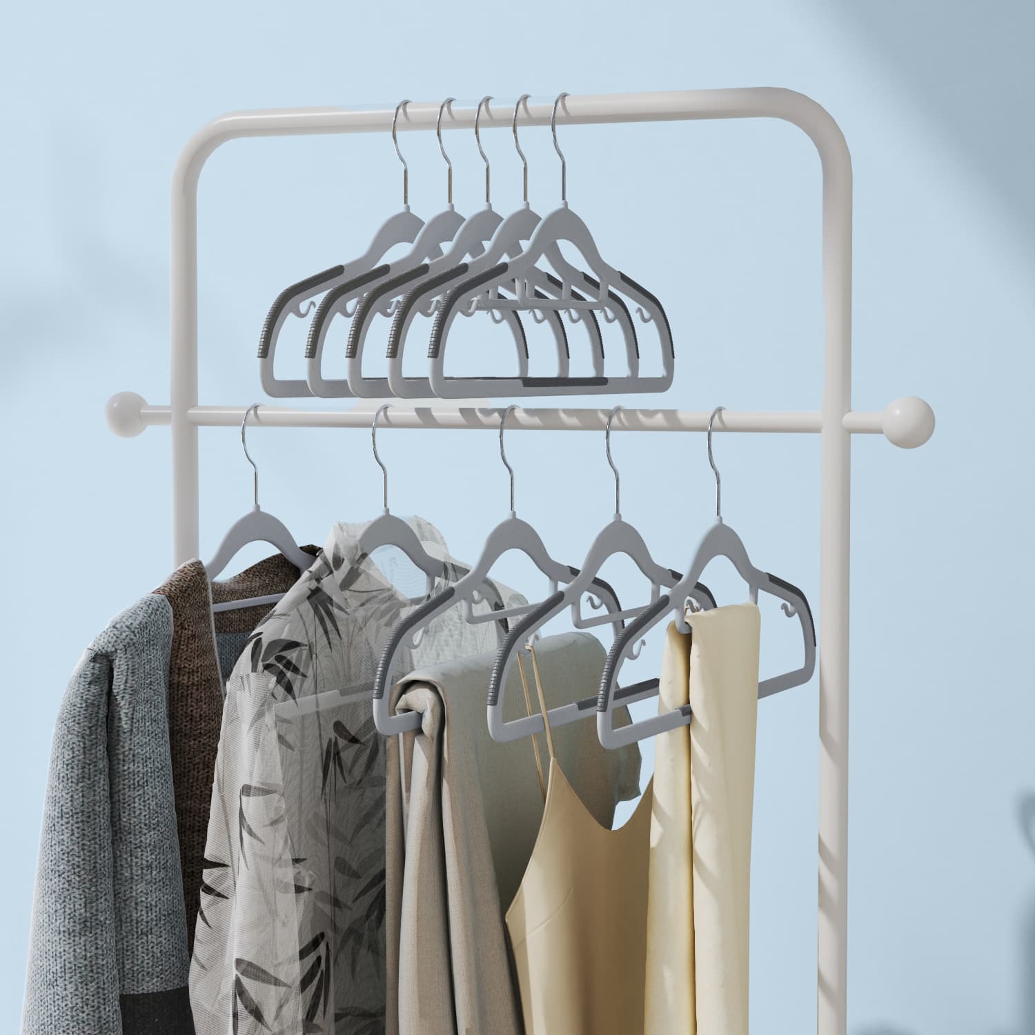 Coat Hangers – Heavy-Duty Plastic – Light and Dark Grey – Non-Slip, Slim Design, 360° Swivel, Space-Saving, Pack of 50