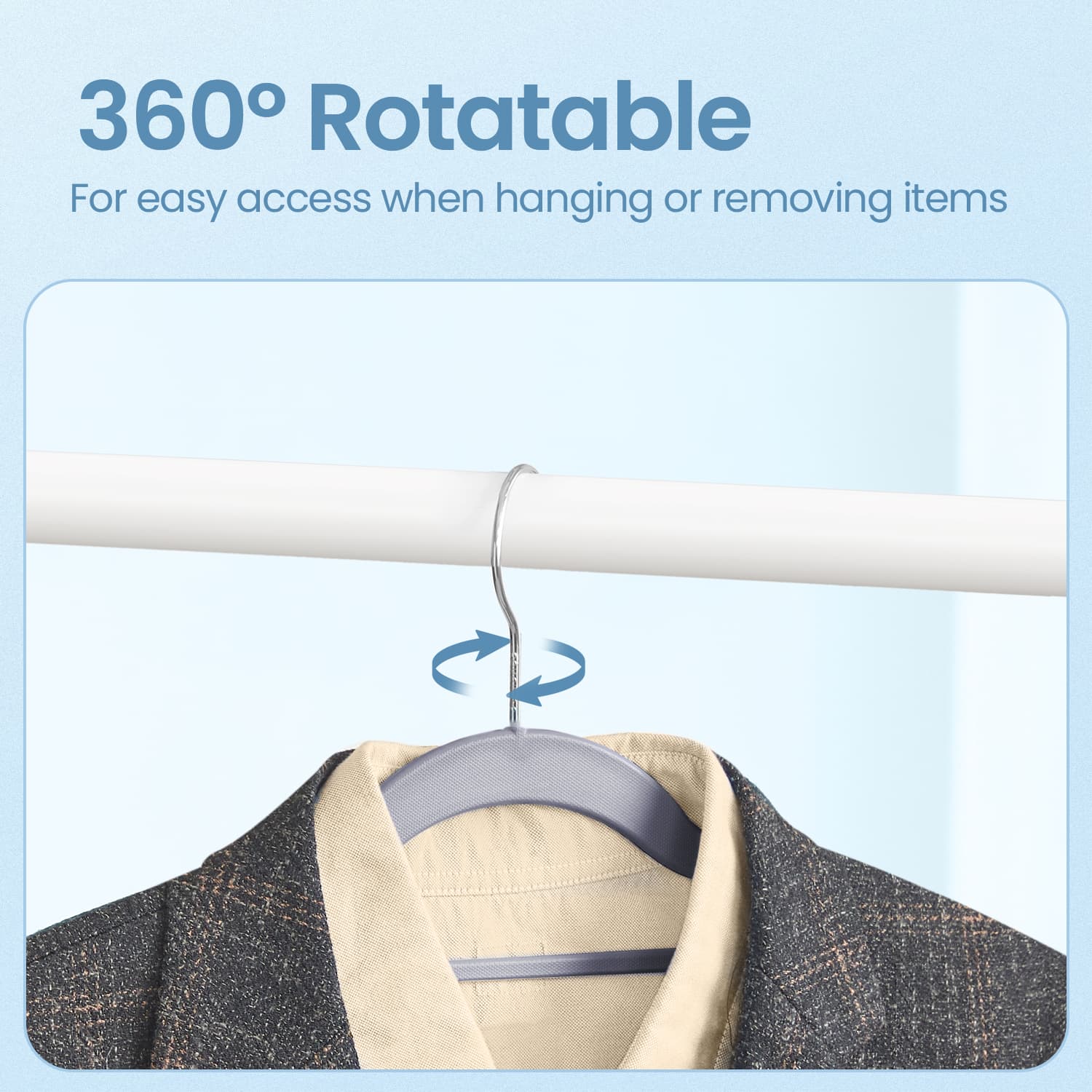 Coat Hangers – Heavy-Duty Plastic – Light and Dark Grey – Non-Slip, Slim Design, 360° Swivel, Space-Saving, Pack of 50