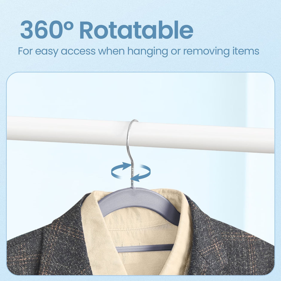 Coat Hangers – Heavy-Duty Plastic – Light and Dark Grey – Non-Slip, Slim Design, 360° Swivel, Space-Saving, Pack of 50