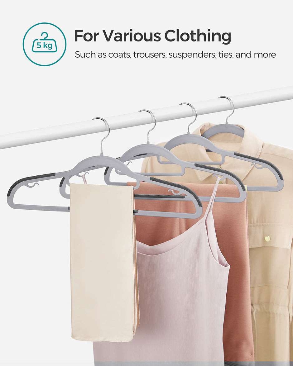 Heavy Duty Plastic Hangers – Non-Slip Design – Grey – 360° Swivel Hook, Space-Saving, 30 Pack