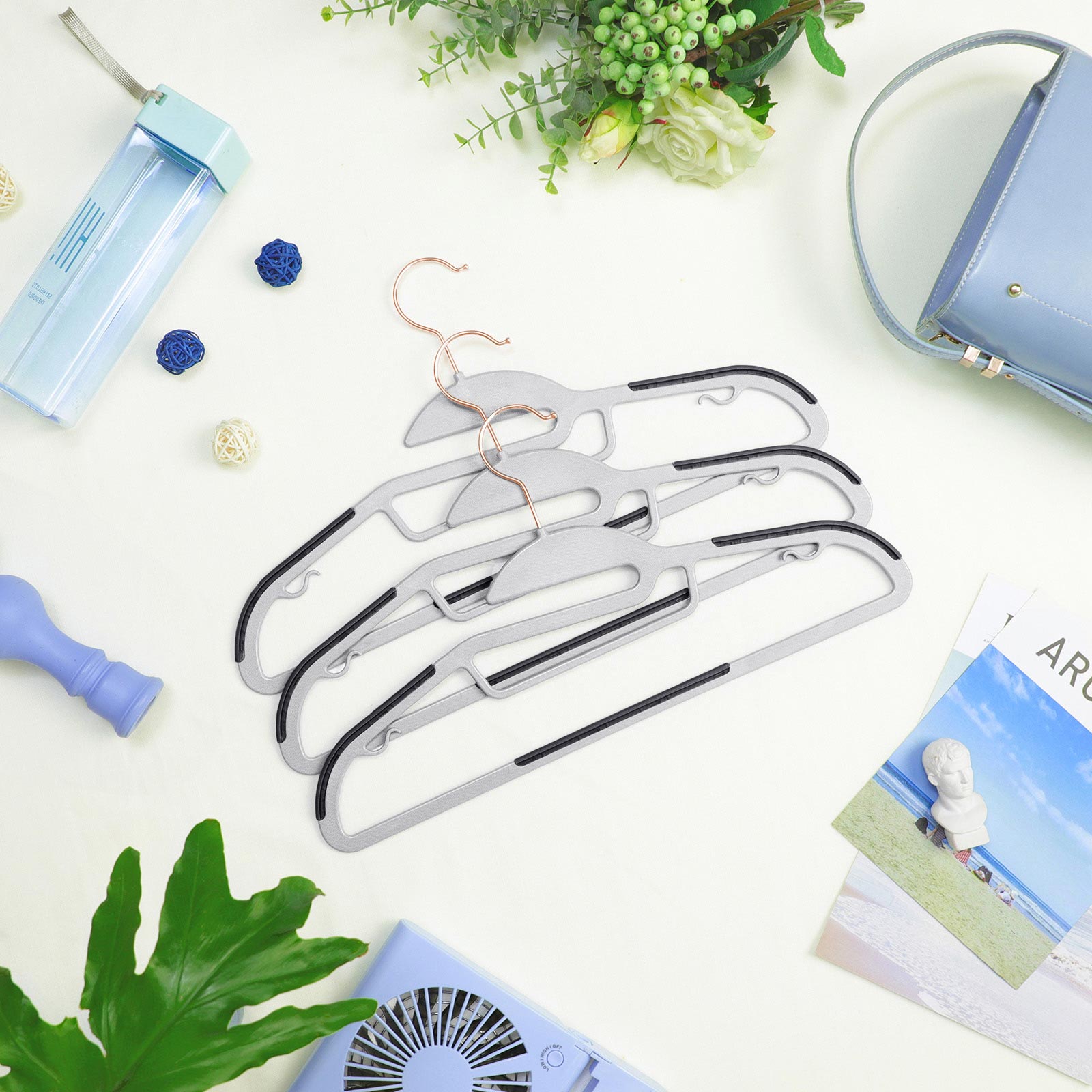 Coat Hangers – Plastic – Gray – Heavy-Duty, Non-Slip, Space-Saving, 360° Swivel Hook, 30-Pack