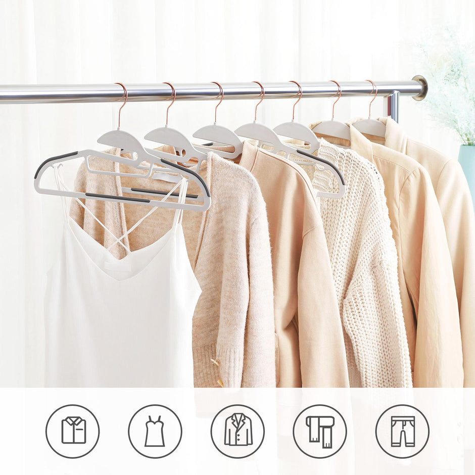 Coat Hangers – Plastic – Gray – Heavy-Duty, Non-Slip, Space-Saving, 360° Swivel Hook, 30-Pack