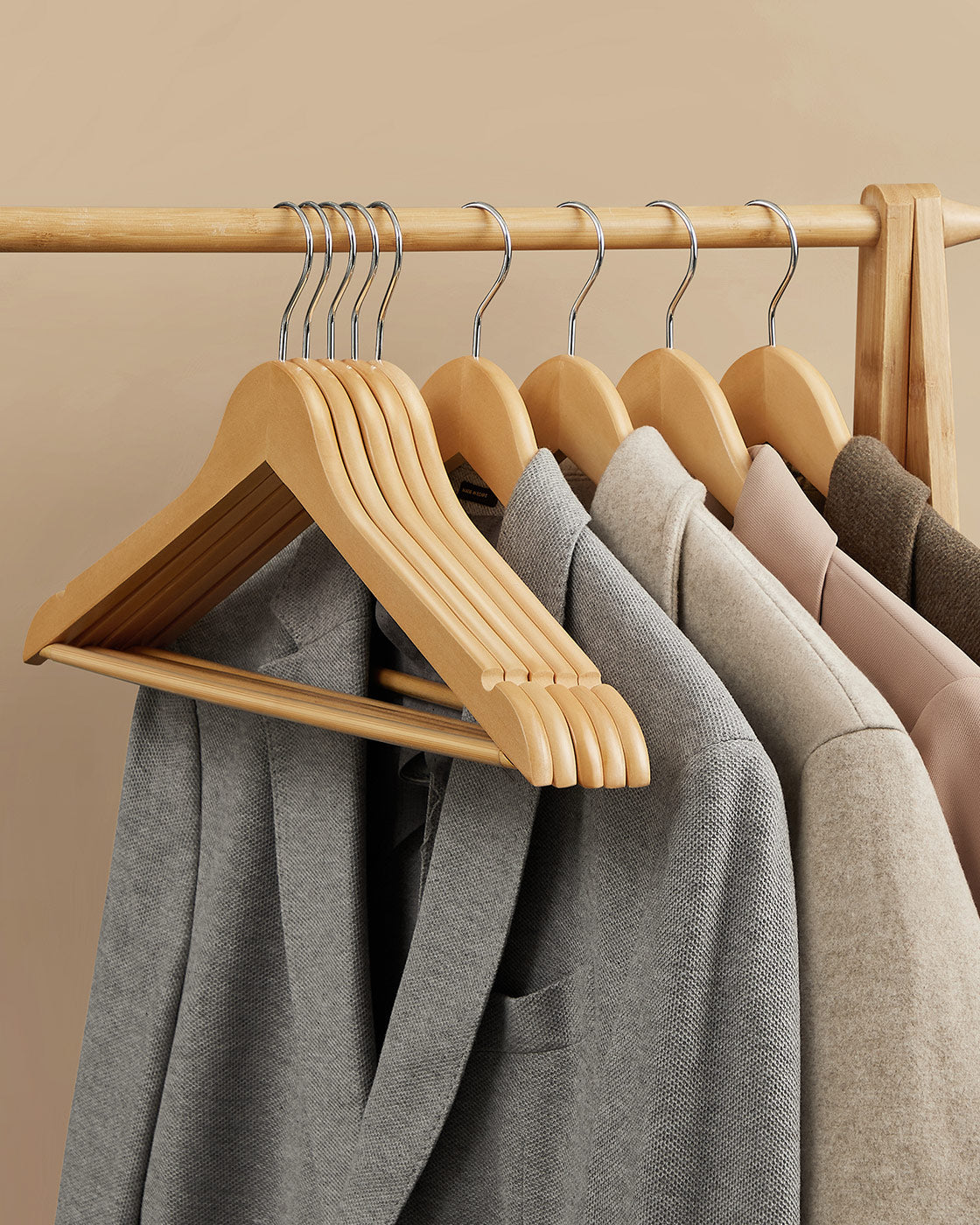 Wooden Hangers – Maple Wood – Natural – 360 Degree Rotating with Skirt Notches and Trouser Bar