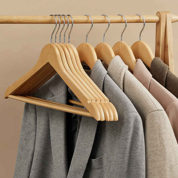 Wooden Hangers – Maple Wood – Natural – 360 Degree Rotating with Skirt Notches and Trouser Bar